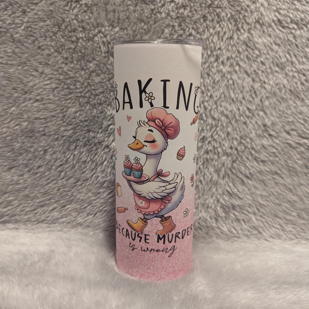 Cute Baking Goose Tumbler That Can Be Personalized Includes A Straw, Baking Because Murder Is Wrong Goose Cup,  Bakers Gift