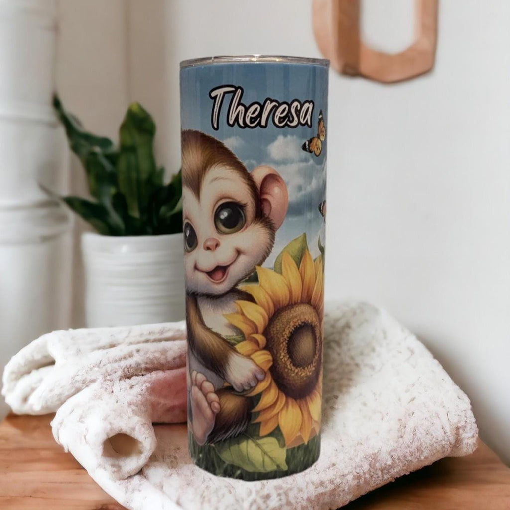 Cute Monkey Tumbler That Can Be Personalized Includes A Straw, Monkey Cup With Name, Monkey Lover Tumbler, Hot Or Cold Drinks