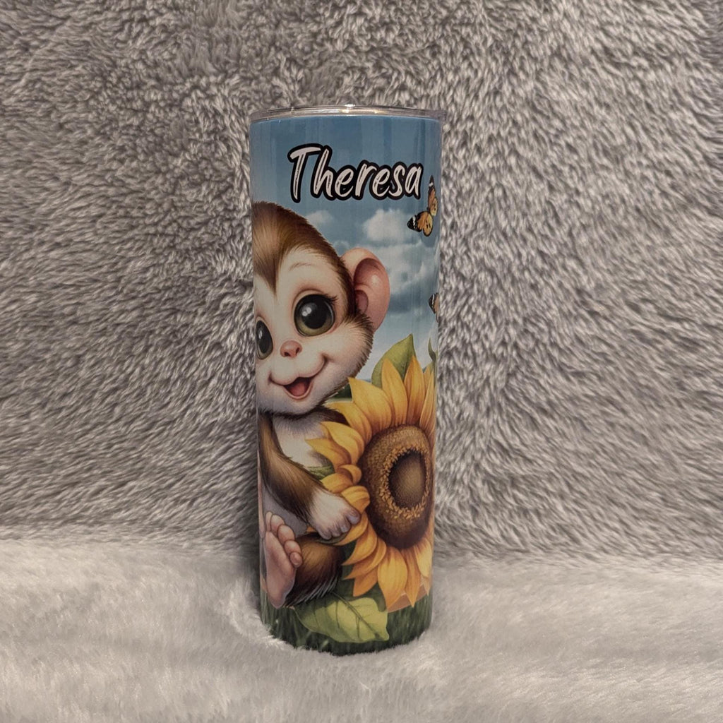 Cute Monkey Tumbler That Can Be Personalized Includes A Straw, Monkey Cup With Name, Monkey Lover Tumbler, Hot Or Cold Drinks