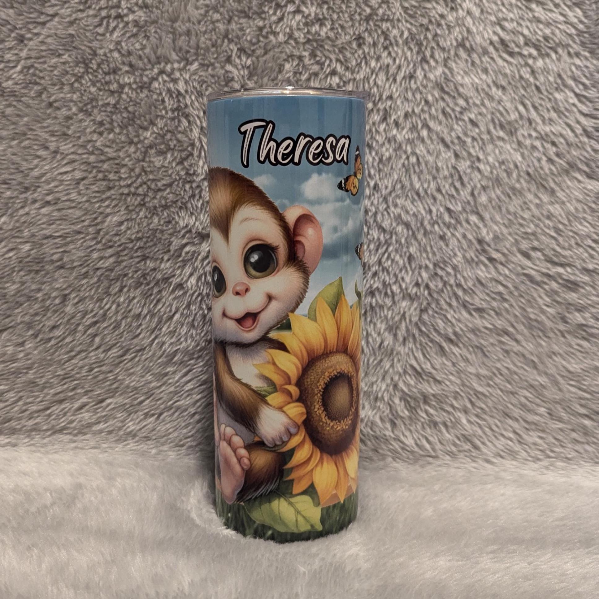 Cute Monkey Tumbler That Can Be Personalized Includes A Straw, Monkey Cup With Name, Monkey Lover Tumbler, Hot Or Cold Drinks