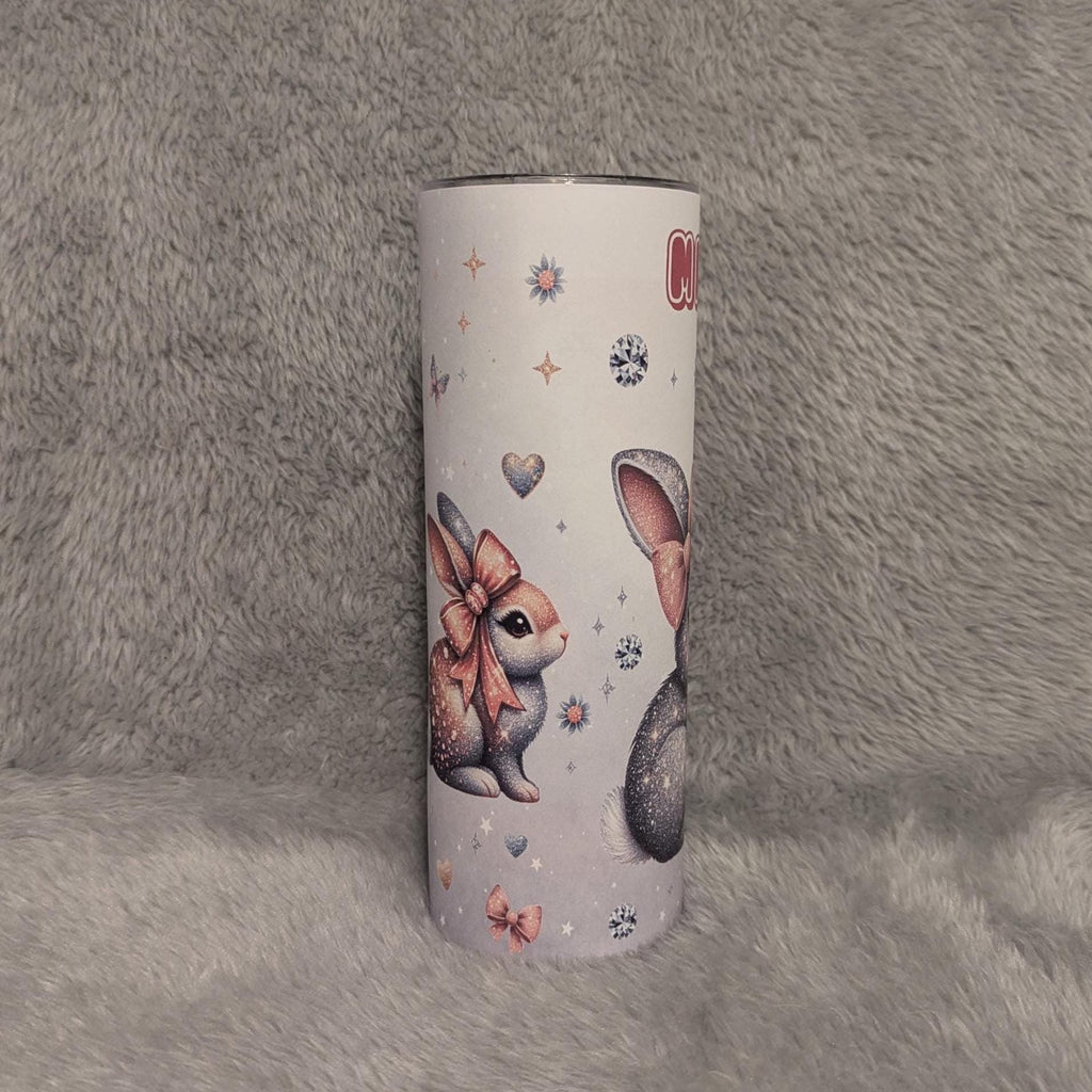 Cute Bunny Tumbler Can Be Personalized, 20oz Skinny Tumbler With Straw For Hot Or Cold Drinks, Beautiful Gift For Bunny Lover