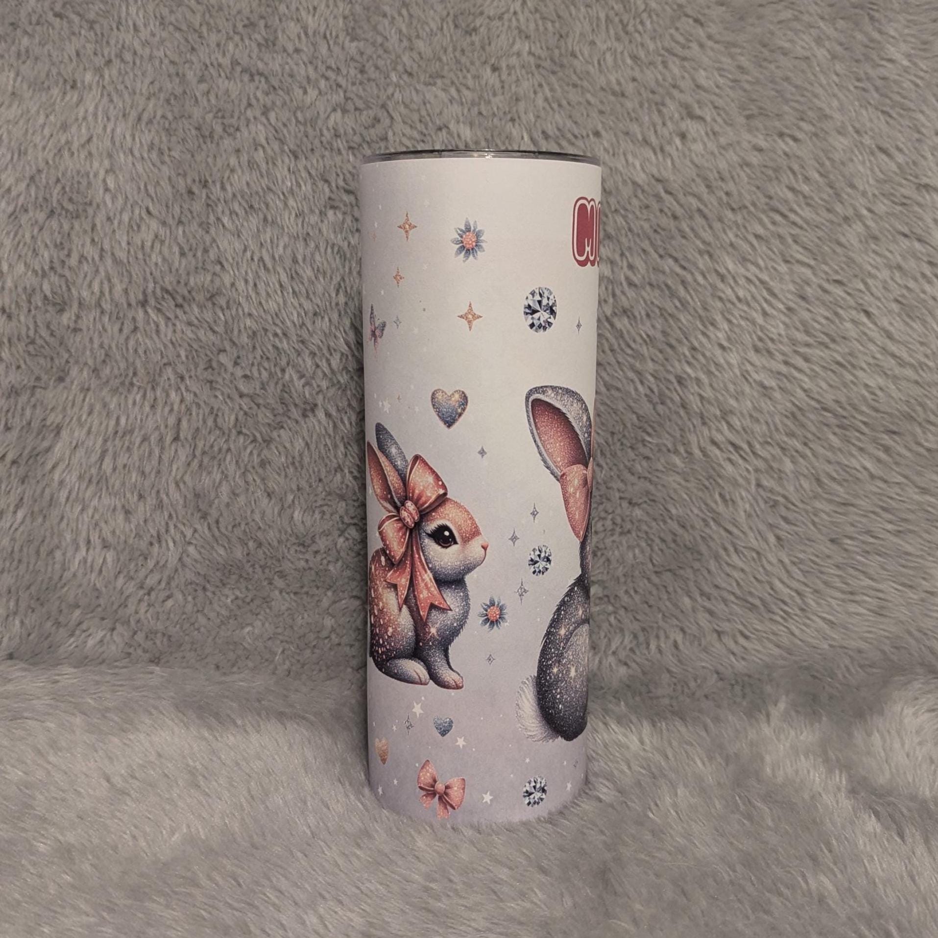 Cute Bunny Tumbler Can Be Personalized, 20oz Skinny Tumbler With Straw For Hot Or Cold Drinks, Beautiful Gift For Bunny Lover
