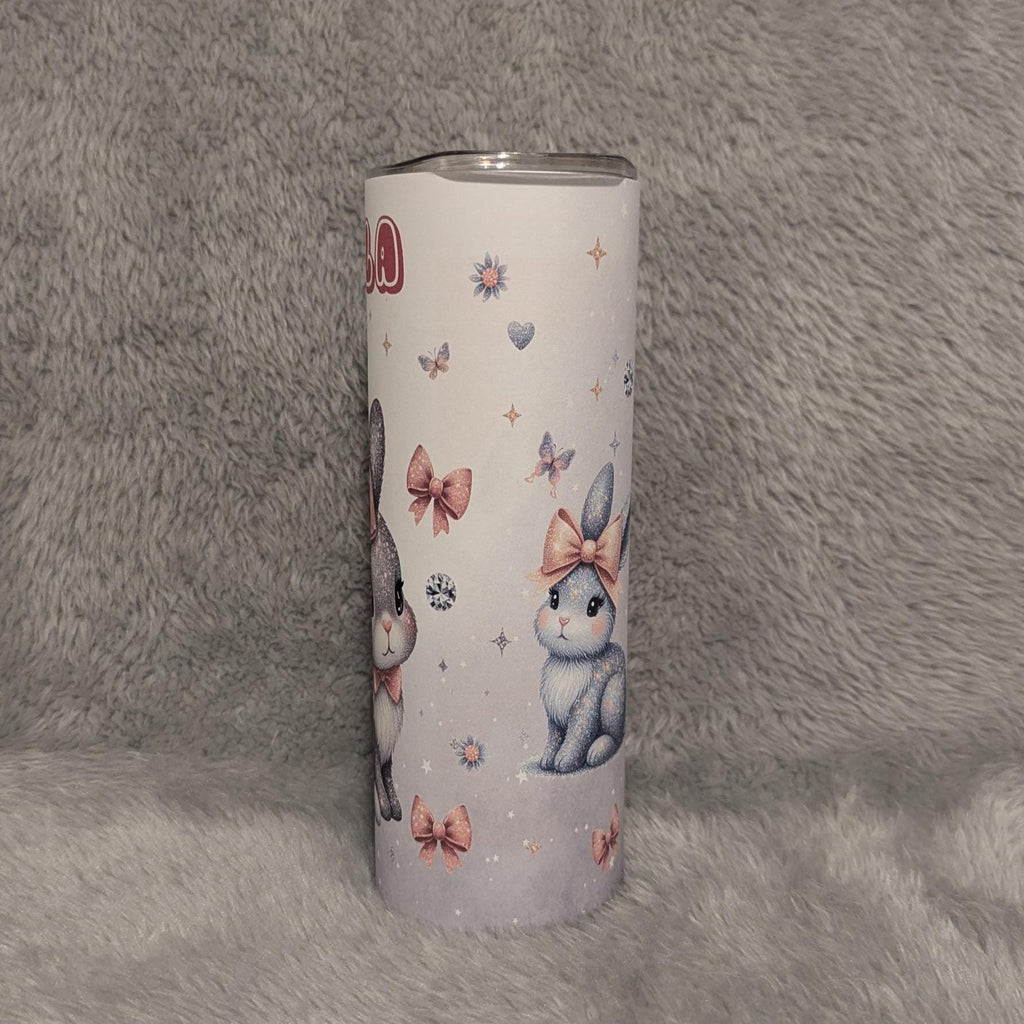 Cute Bunny Tumbler Can Be Personalized, 20oz Skinny Tumbler With Straw For Hot Or Cold Drinks, Beautiful Gift For Bunny Lover