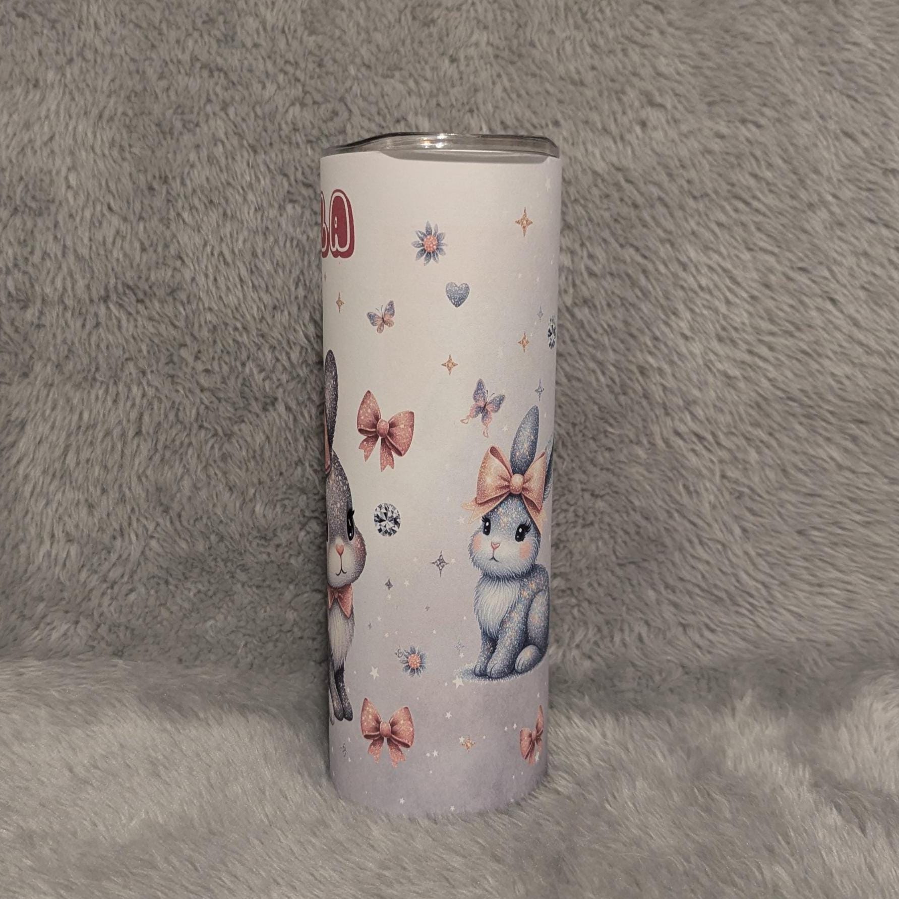 Cute Bunny Tumbler Can Be Personalized, 20oz Skinny Tumbler With Straw For Hot Or Cold Drinks, Beautiful Gift For Bunny Lover