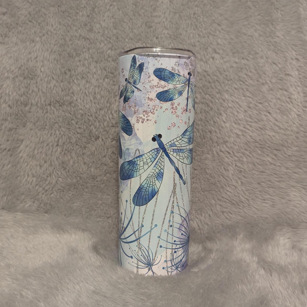Pretty Blue Dragonfly Tumbler With Straw, Dragonfly Cup With Name, Dragonfly Gift, Dragonfly Lover Tumbler, Hot Cold Drinkware, Gift For Her
