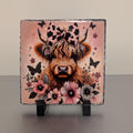 Pretty Highland Cow Slate Picture With Display Legs