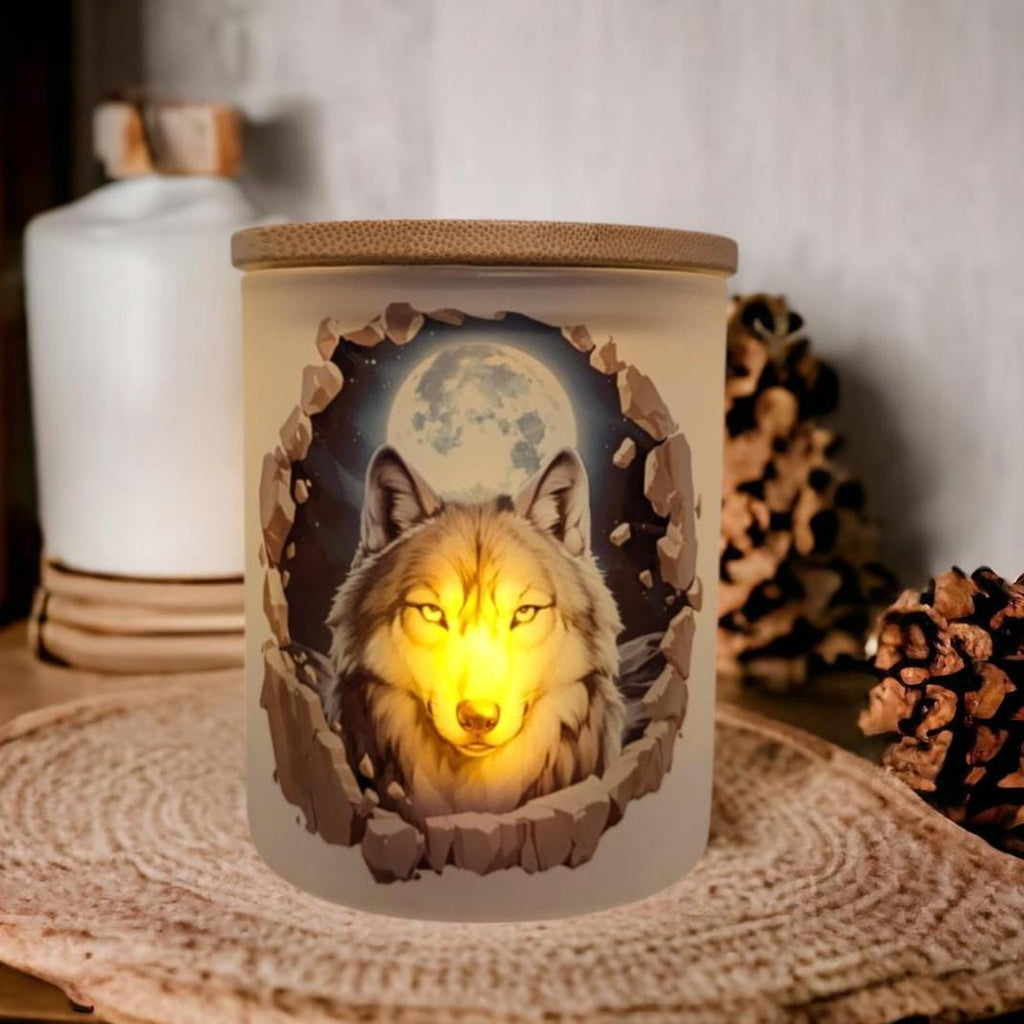 Midnight Wolf Candle Holder With A Battery Operated Flickering Tea Light