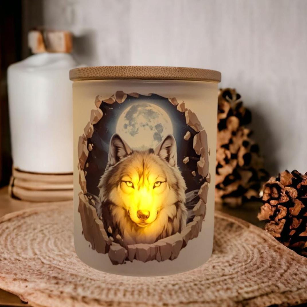 Midnight Wolf Candle Holder With A Battery Operated Flickering Tea Light
