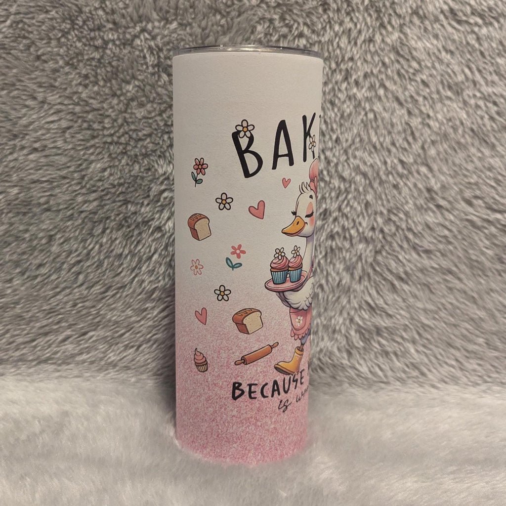 Cute Baking Goose Tumbler That Can Be Personalized Includes A Straw, Baking Because Murder Is Wrong Goose Cup,  Bakers Gift