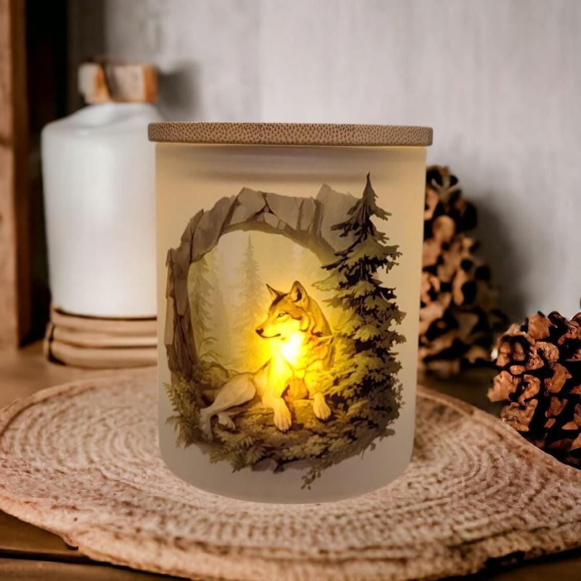 Pretty Wolf Candle Holder With A Battery Operated Flickering Tea Light