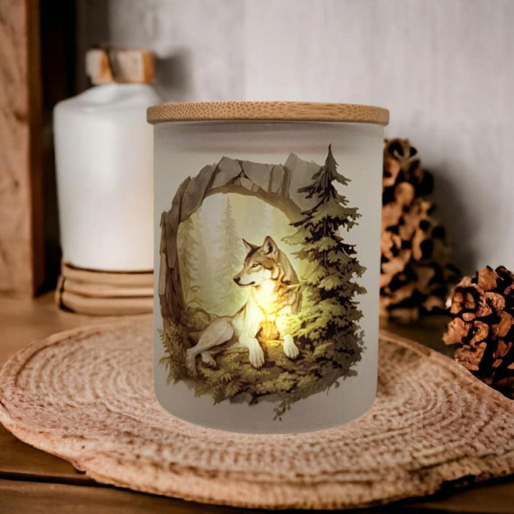 Pretty Wolf Candle Holder With A Battery Operated Flickering Tea Light