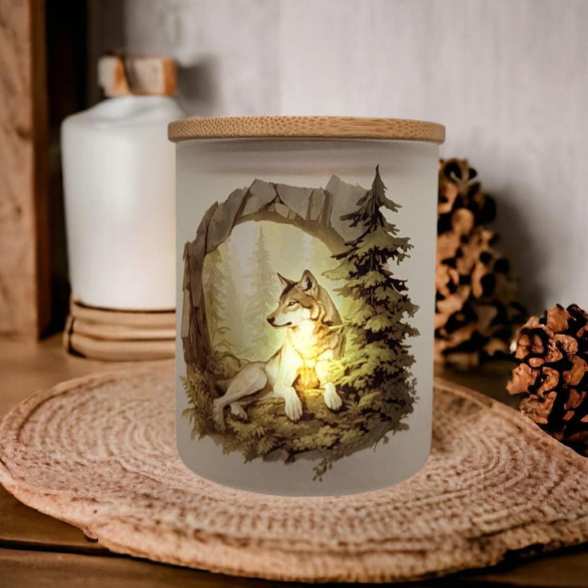 Pretty Wolf Candle Holder With A Battery Operated Flickering Tea Light