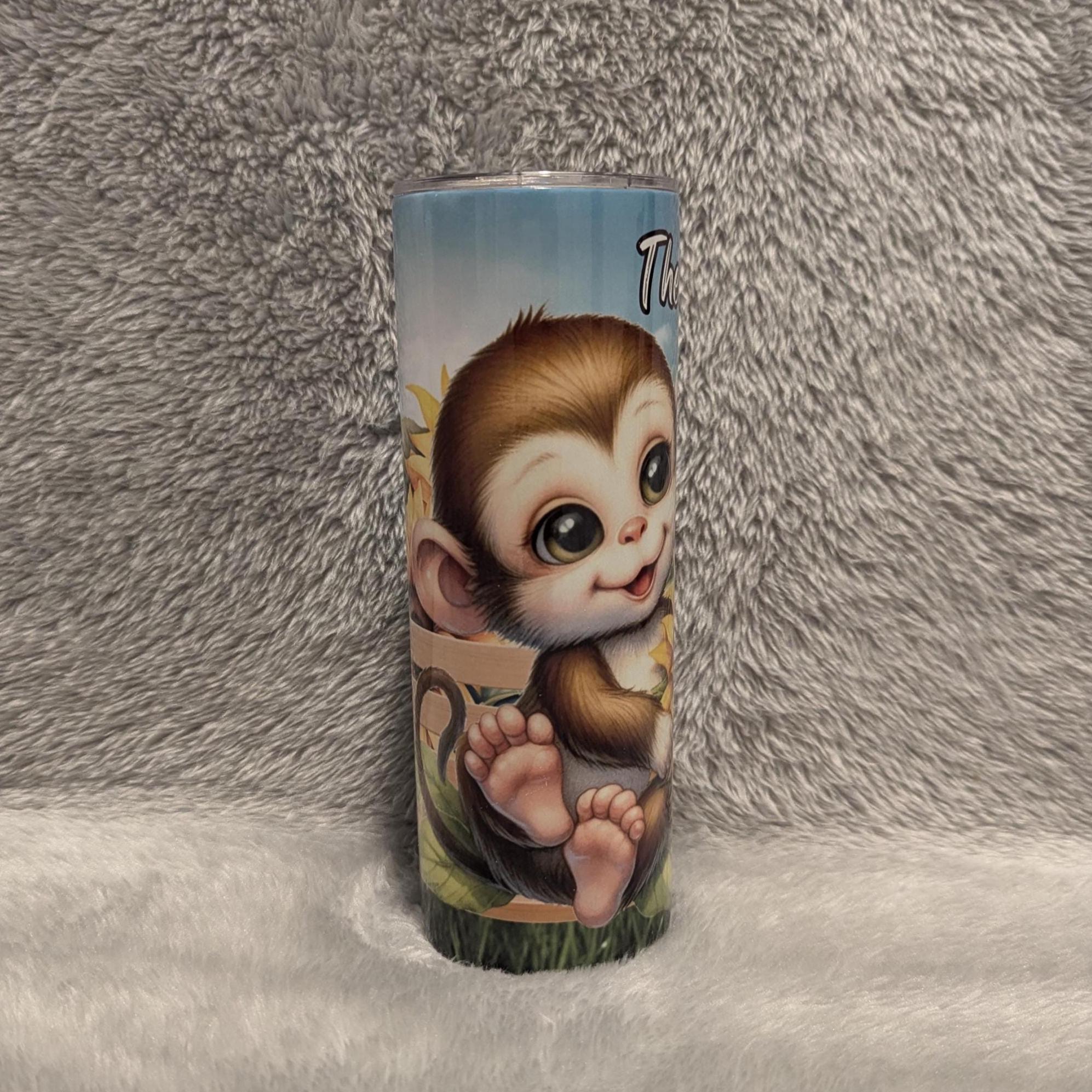 Cute Monkey Tumbler That Can Be Personalized Includes A Straw, Monkey Cup With Name, Monkey Lover Tumbler, Hot Or Cold Drinks