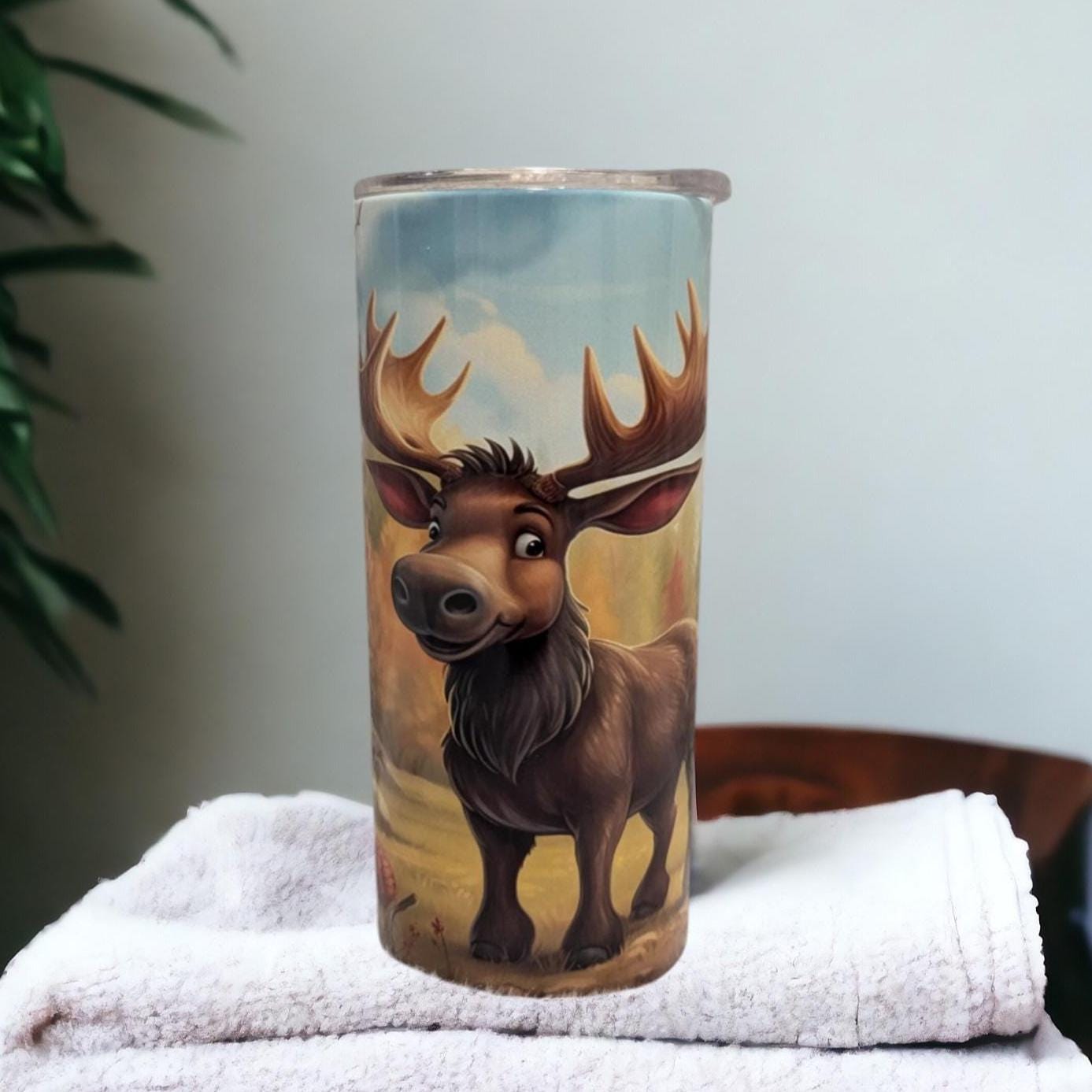 Kids Moose Tumbler, Kids Personalized Drinkware, Moose Cup, Kids Personalized Tumbler With Lid And Straw