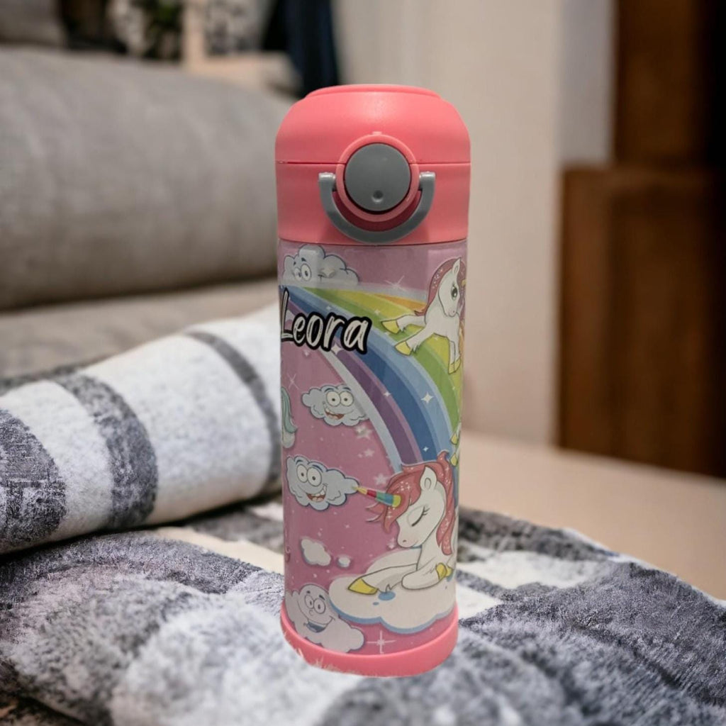 Kids Unicorn Water Bottle 12oz With Reusable Straw Can Be Personalized