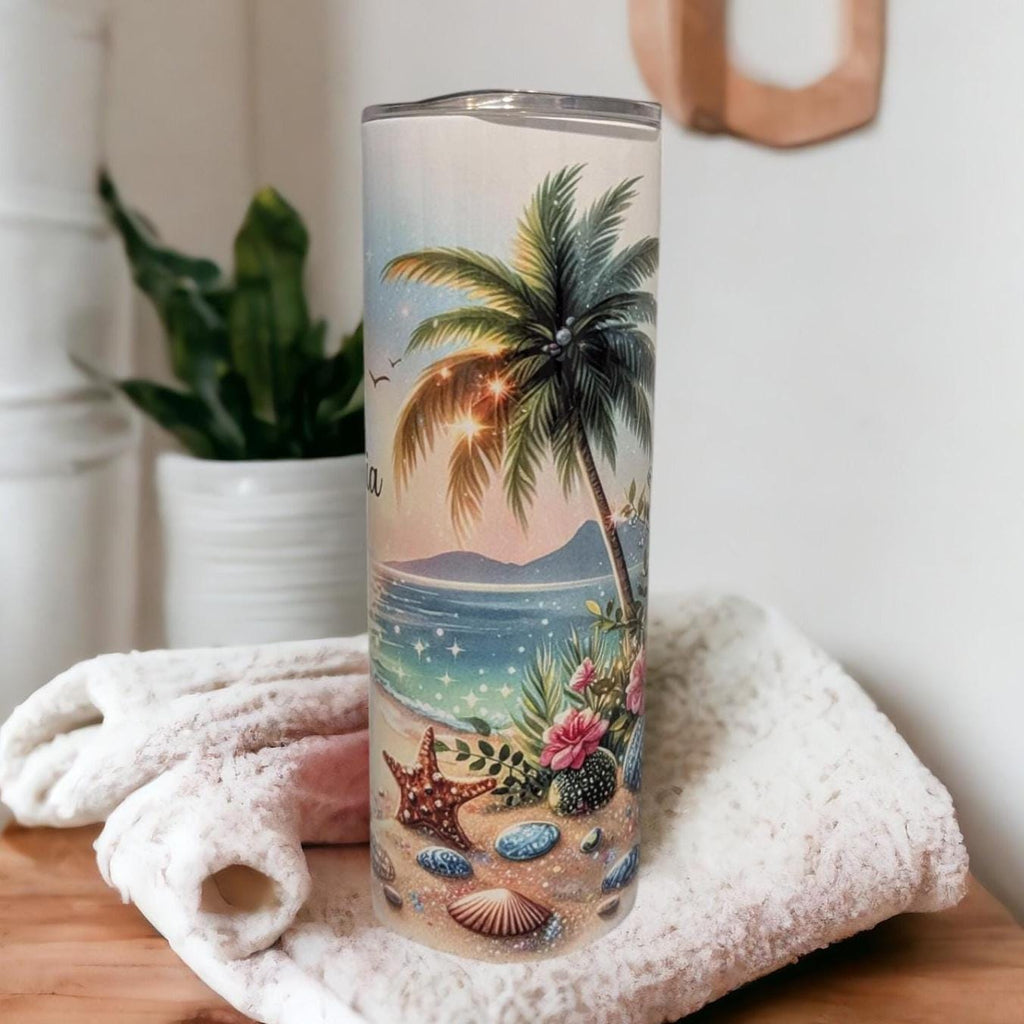 Beach Tumbler with Reusable Straw - Can Be Personalized, Customizable Gift, Vacation Gift, Family Vacation Tumbler, Summer Tumbler