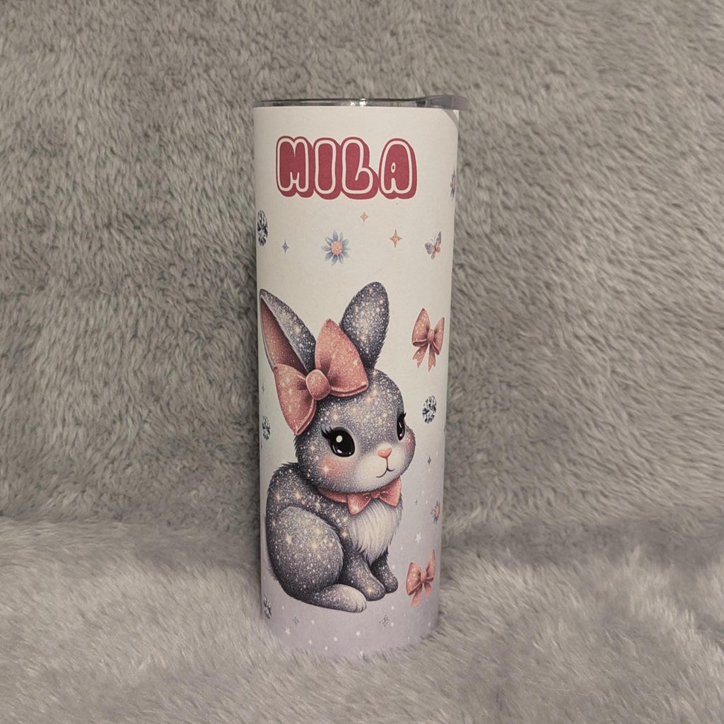 Cute Bunny Tumbler Can Be Personalized, 20oz Skinny Tumbler With Straw For Hot Or Cold Drinks, Beautiful Gift For Bunny Lover