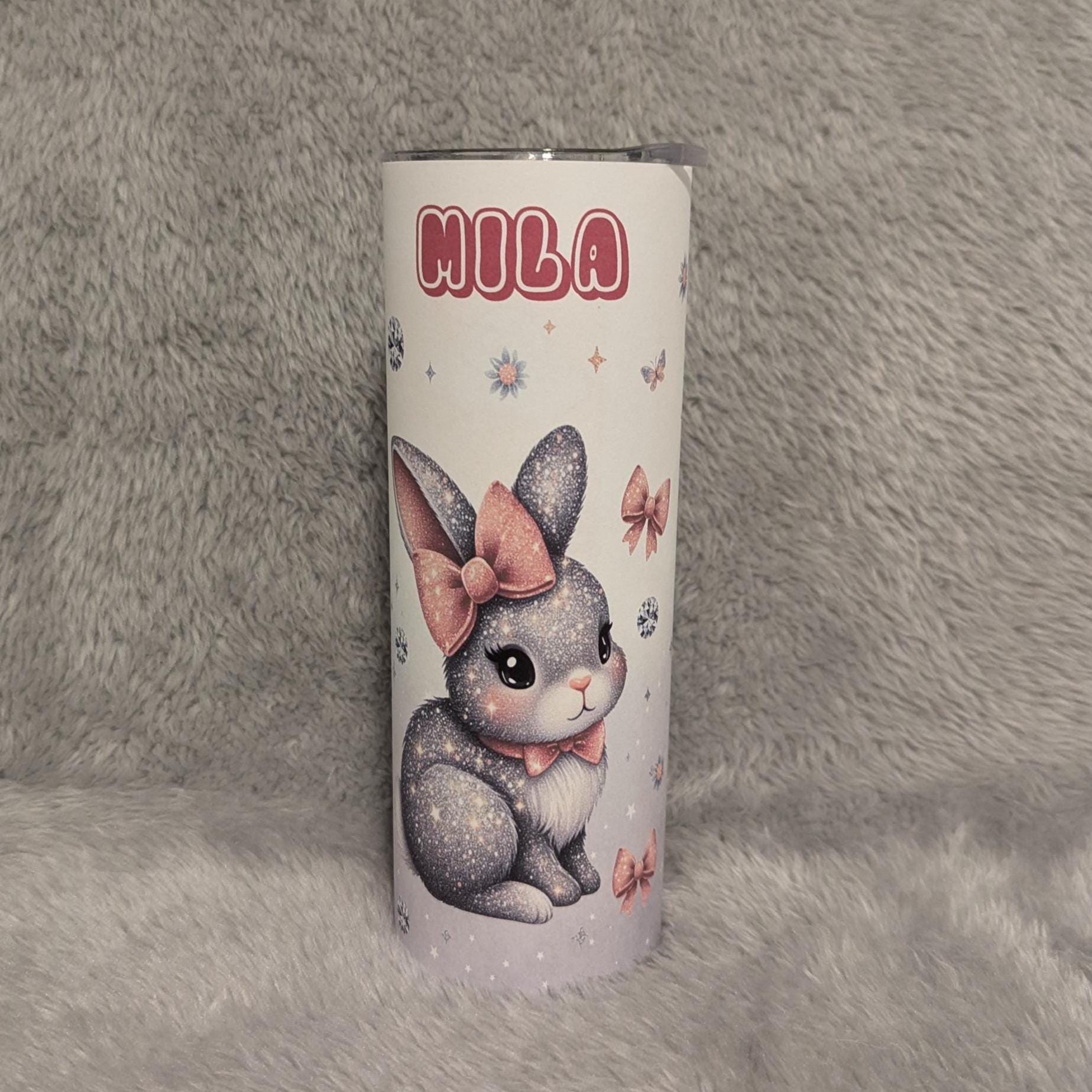 Cute Bunny Tumbler Can Be Personalized, 20oz Skinny Tumbler With Straw For Hot Or Cold Drinks, Beautiful Gift For Bunny Lover