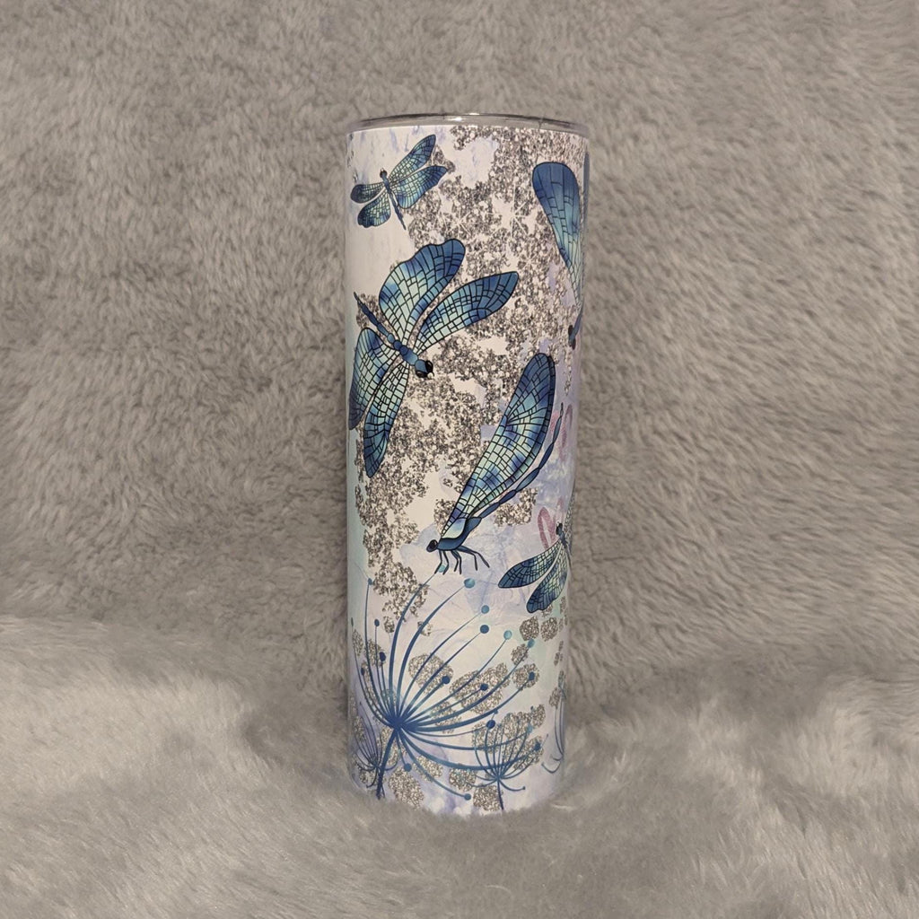Pretty Blue Dragonfly Tumbler With Straw, Dragonfly Cup With Name, Dragonfly Gift, Dragonfly Lover Tumbler, Hot Cold Drinkware, Gift For Her