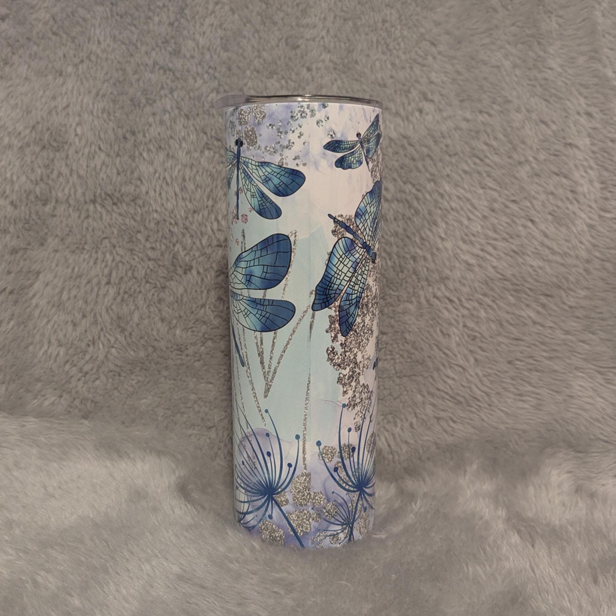 Pretty Blue Dragonfly Tumbler With Straw, Dragonfly Cup With Name, Dragonfly Gift, Dragonfly Lover Tumbler, Hot Cold Drinkware, Gift For Her