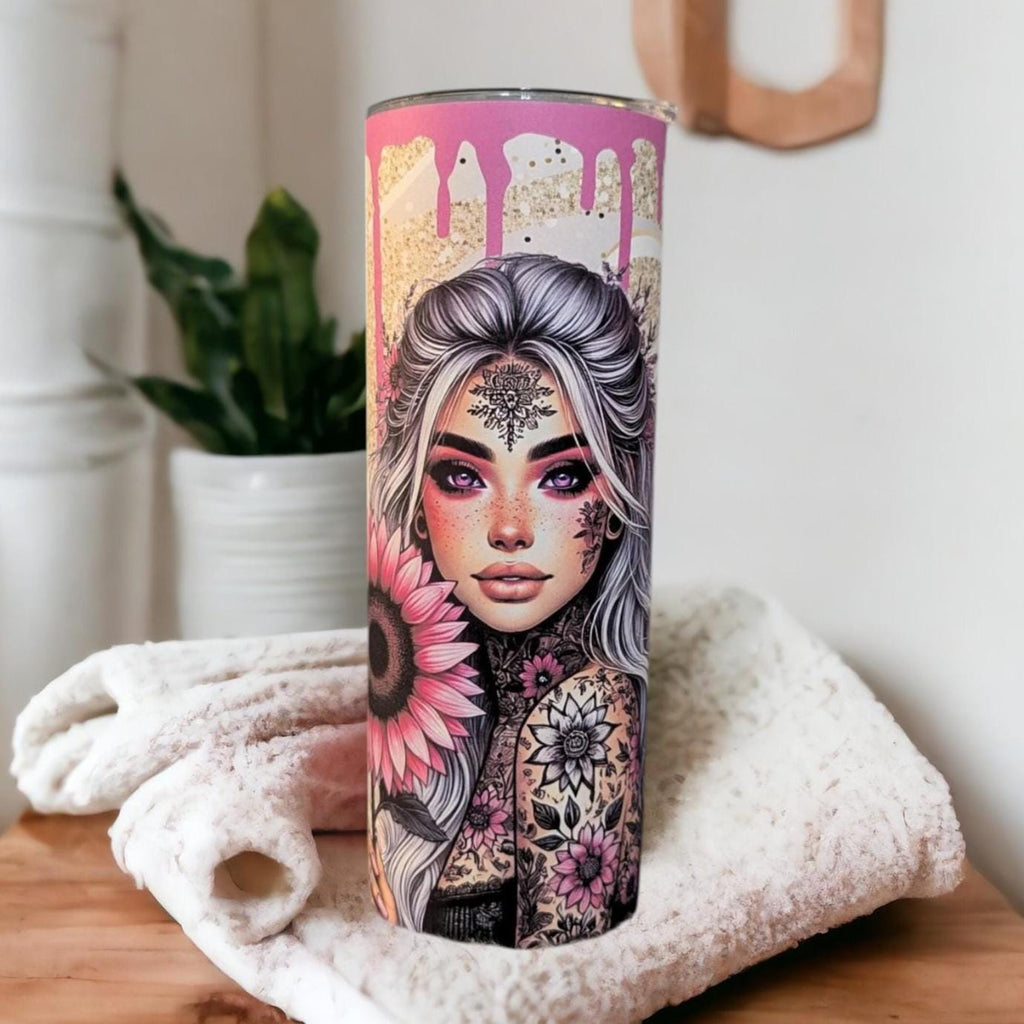 Sunflower Girl 20oz Tumbler That Can Be Personalized, Cup With Name, Everyday Use - For Hot Or Cold Drinks, Includes A Reusable Straw