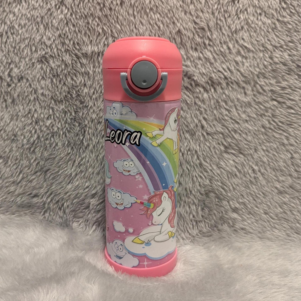 Kids Unicorn Water Bottle 12oz With Reusable Straw Can Be Personalized