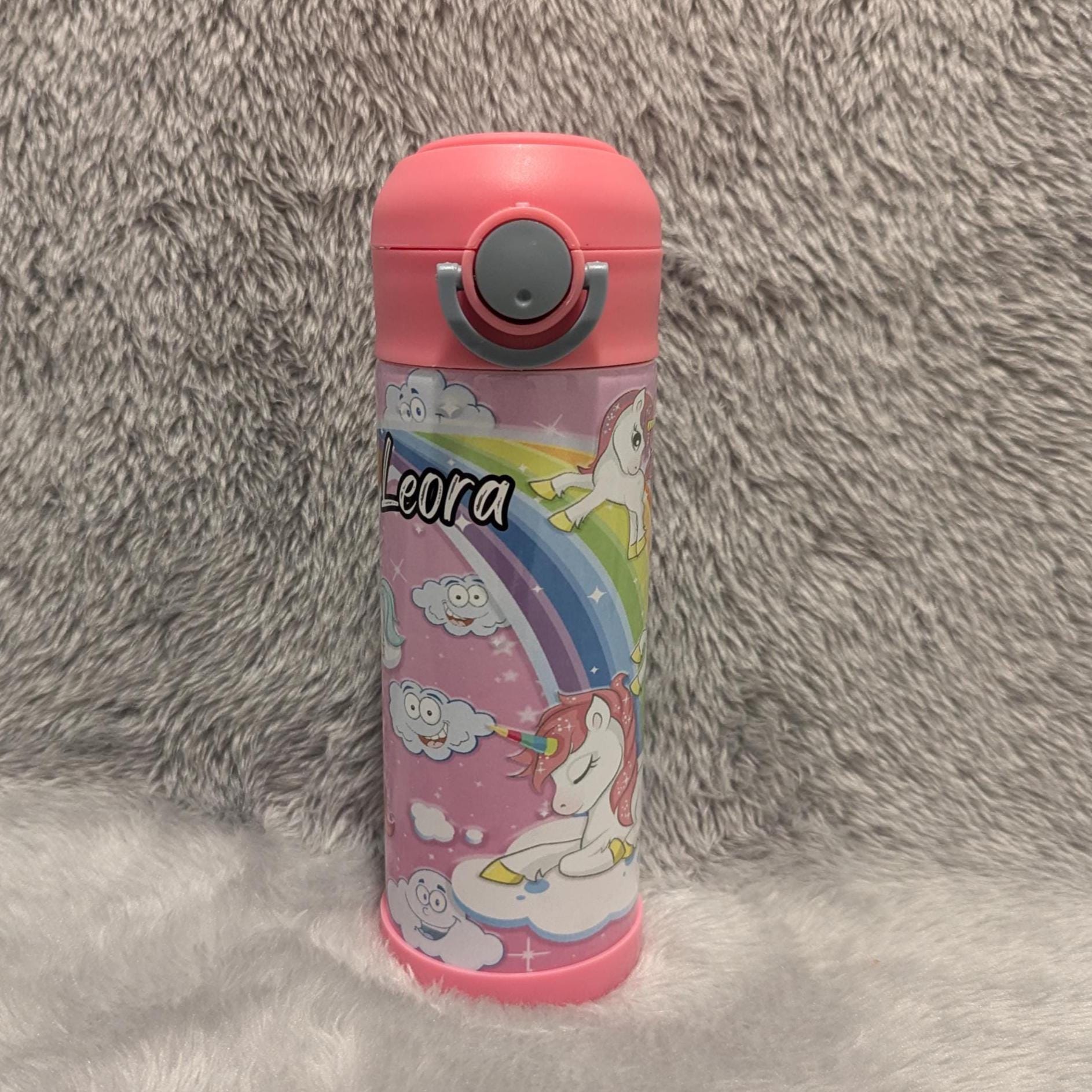 Kids Unicorn Water Bottle 12oz With Reusable Straw Can Be Personalized