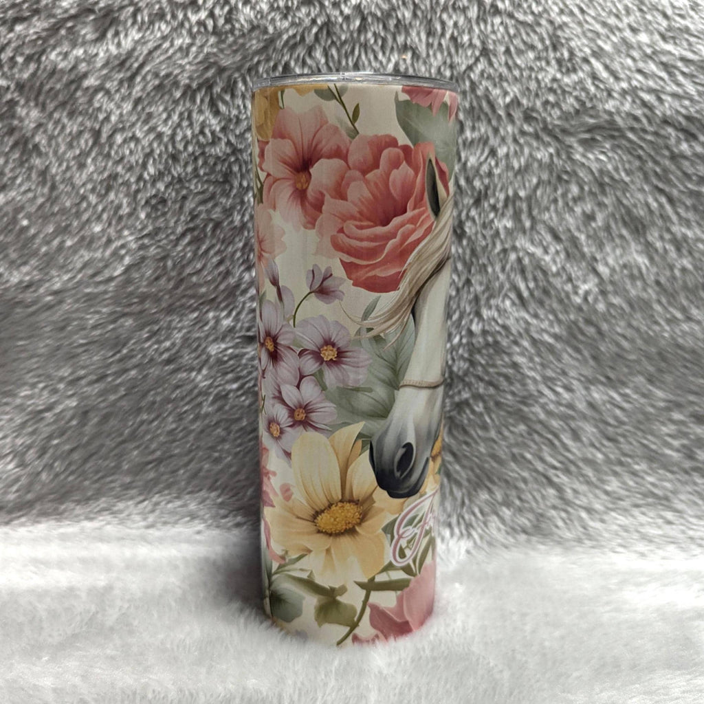 Horse Tumbler With Flowers Can Be Personalized, Cup With Name, Horse Lover Gift, 20oz Skinny Tumbler, Hot Cold Drinkware, Gift For Her