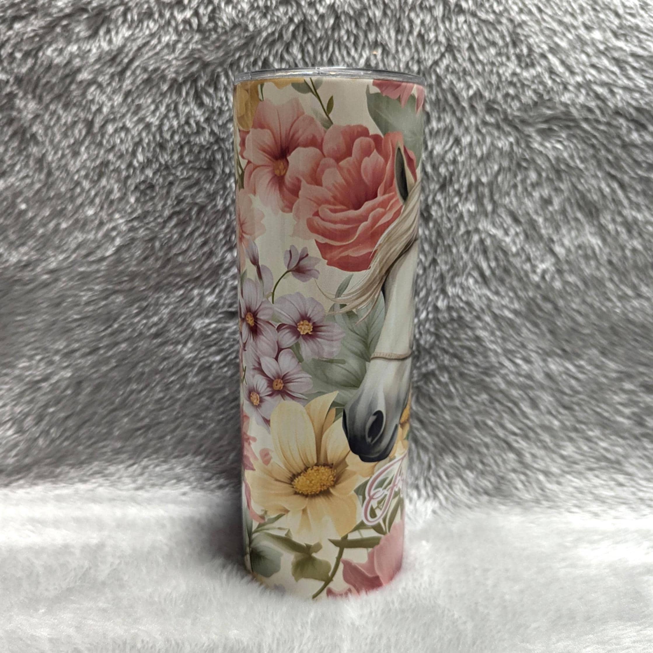 Horse Tumbler With Flowers Can Be Personalized, Cup With Name, Horse Lover Gift, 20oz Skinny Tumbler, Hot Cold Drinkware, Gift For Her
