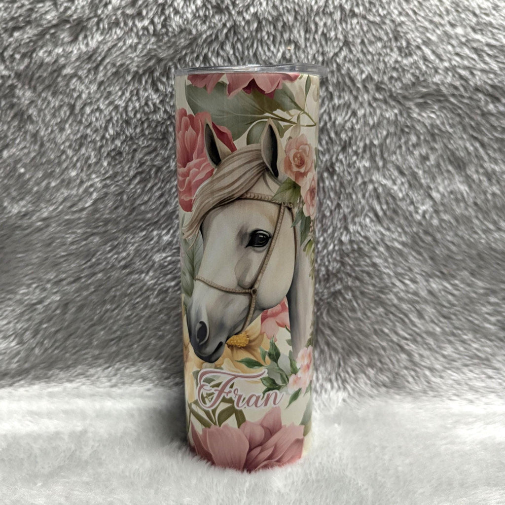 Horse Tumbler With Flowers Can Be Personalized, Cup With Name, Horse Lover Gift, 20oz Skinny Tumbler, Hot Cold Drinkware, Gift For Her