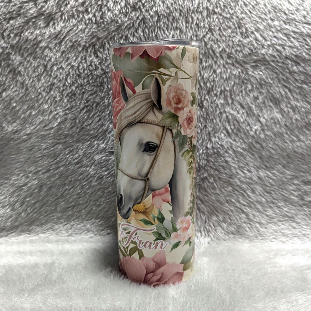 Horse Tumbler With Flowers Can Be Personalized, Cup With Name, Horse Lover Gift, 20oz Skinny Tumbler, Hot Cold Drinkware, Gift For Her