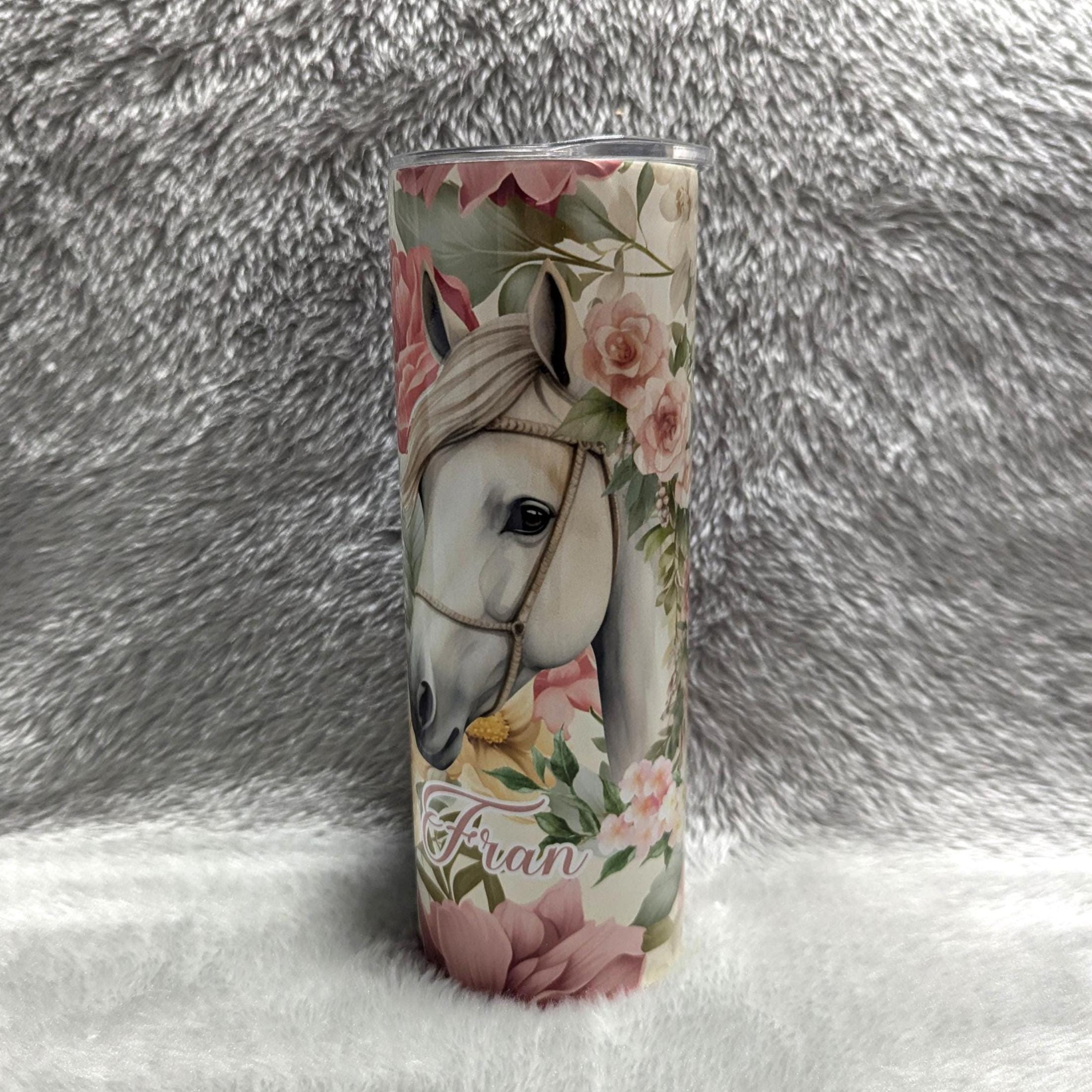 Horse Tumbler With Flowers Can Be Personalized, Cup With Name, Horse Lover Gift, 20oz Skinny Tumbler, Hot Cold Drinkware, Gift For Her