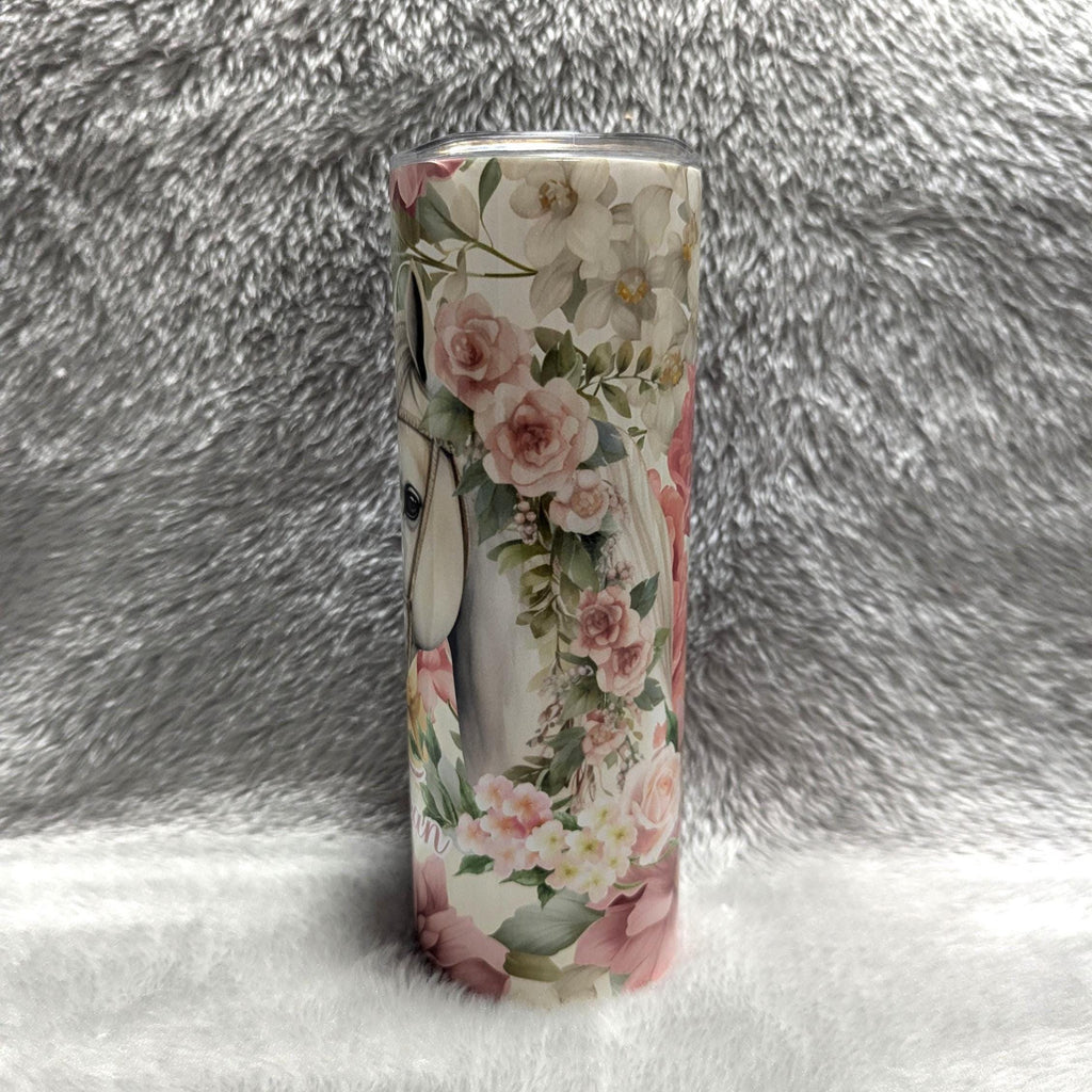 Horse Tumbler With Flowers Can Be Personalized, Cup With Name, Horse Lover Gift, 20oz Skinny Tumbler, Hot Cold Drinkware, Gift For Her