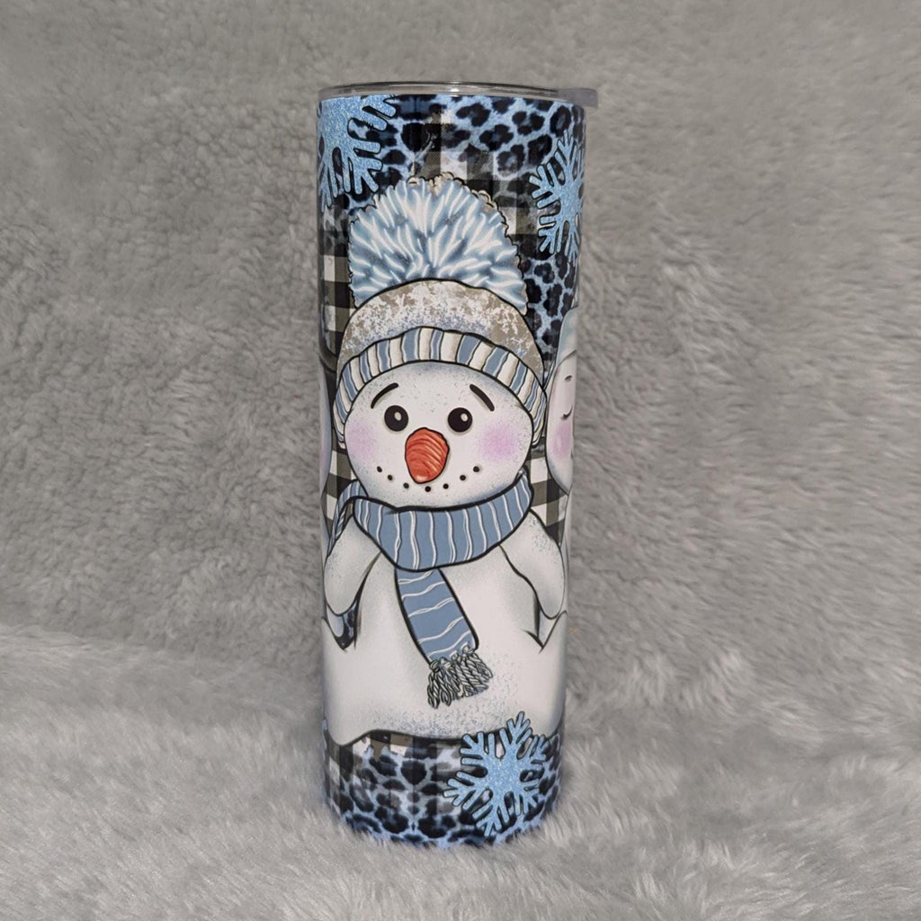 Cute Snowman Tumbler With Three Snowman and Snowflakes, Can Be Personalized, Snowman Cup With Name, Snowman Gift For Hot Or Cold Drinks