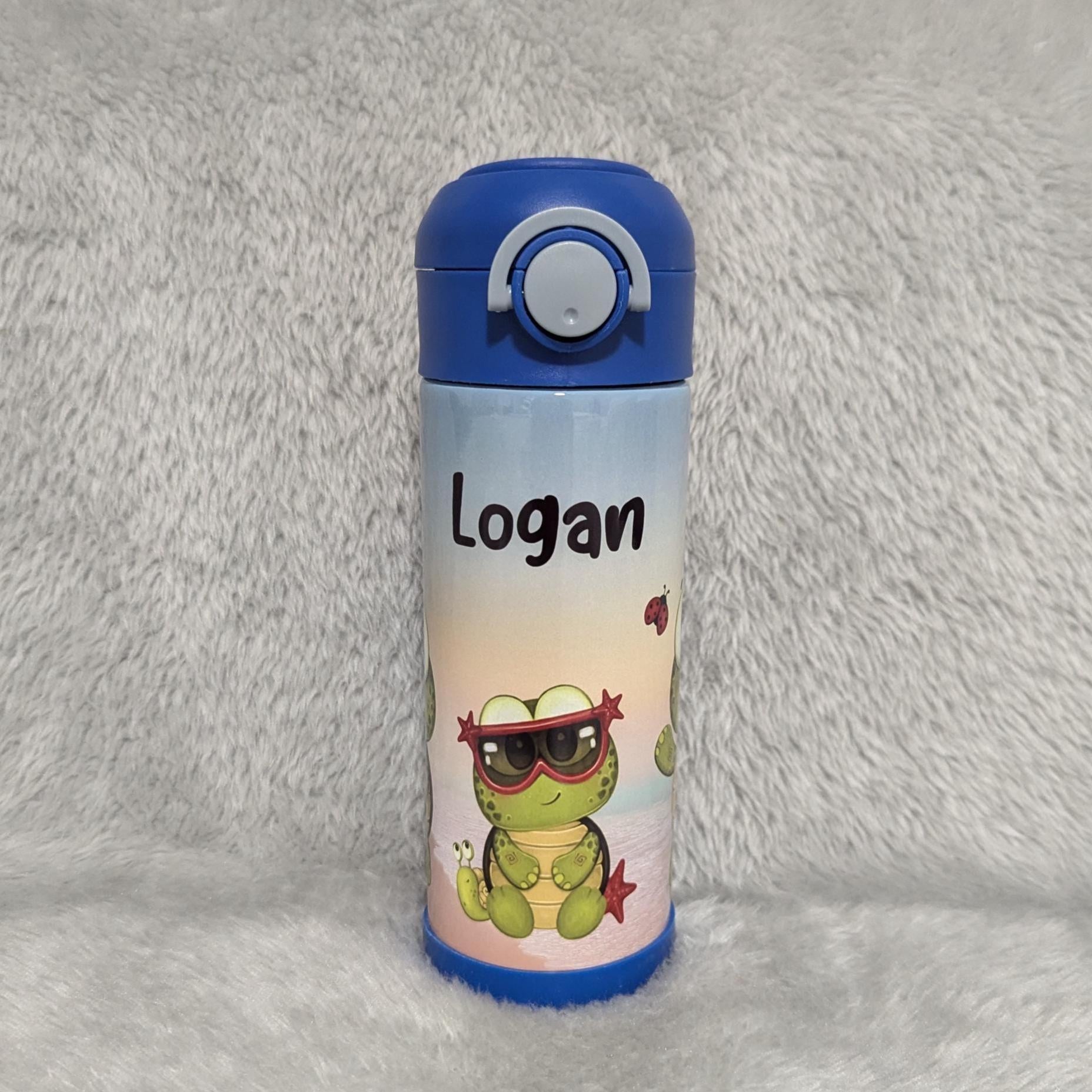 Kids Turtle Water Bottle 12oz With Reusable Straw Can Be Personalized