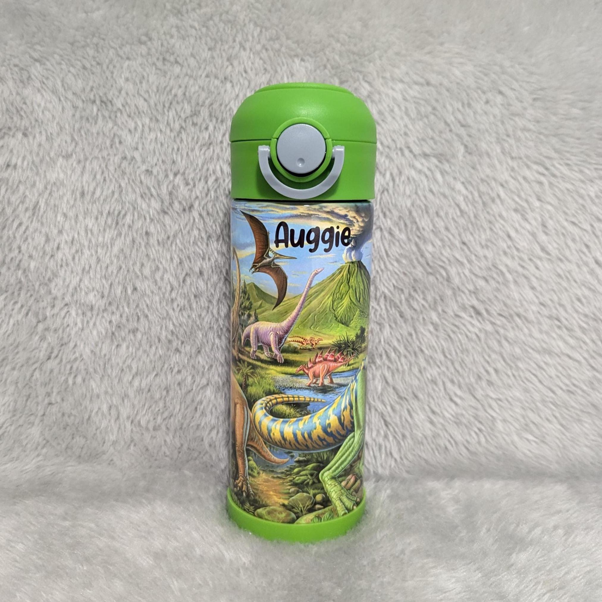 Kids Dinosaur Water Bottle 12oz With Reusable Straw Can Be Personalized