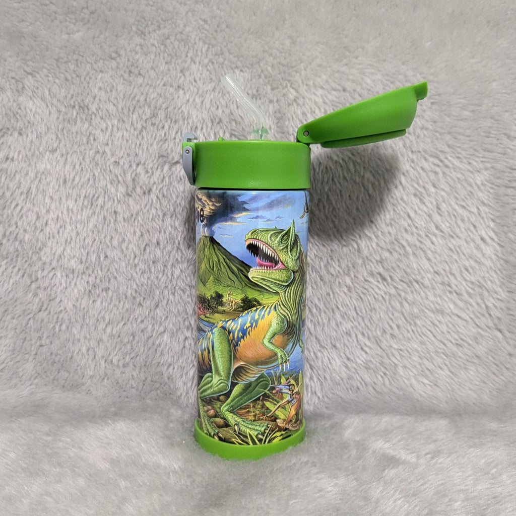 Kids Dinosaur Water Bottle 12oz With Reusable Straw Can Be Personalized