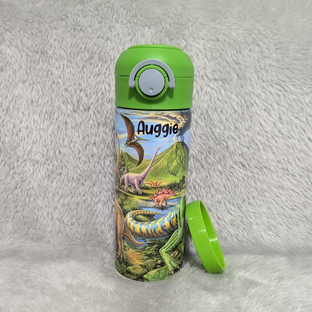 Kids Dinosaur Water Bottle 12oz With Reusable Straw Can Be Personalized