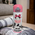 Kids Cow Water Bottle 12oz With Reusable Straw Can Be Personalized