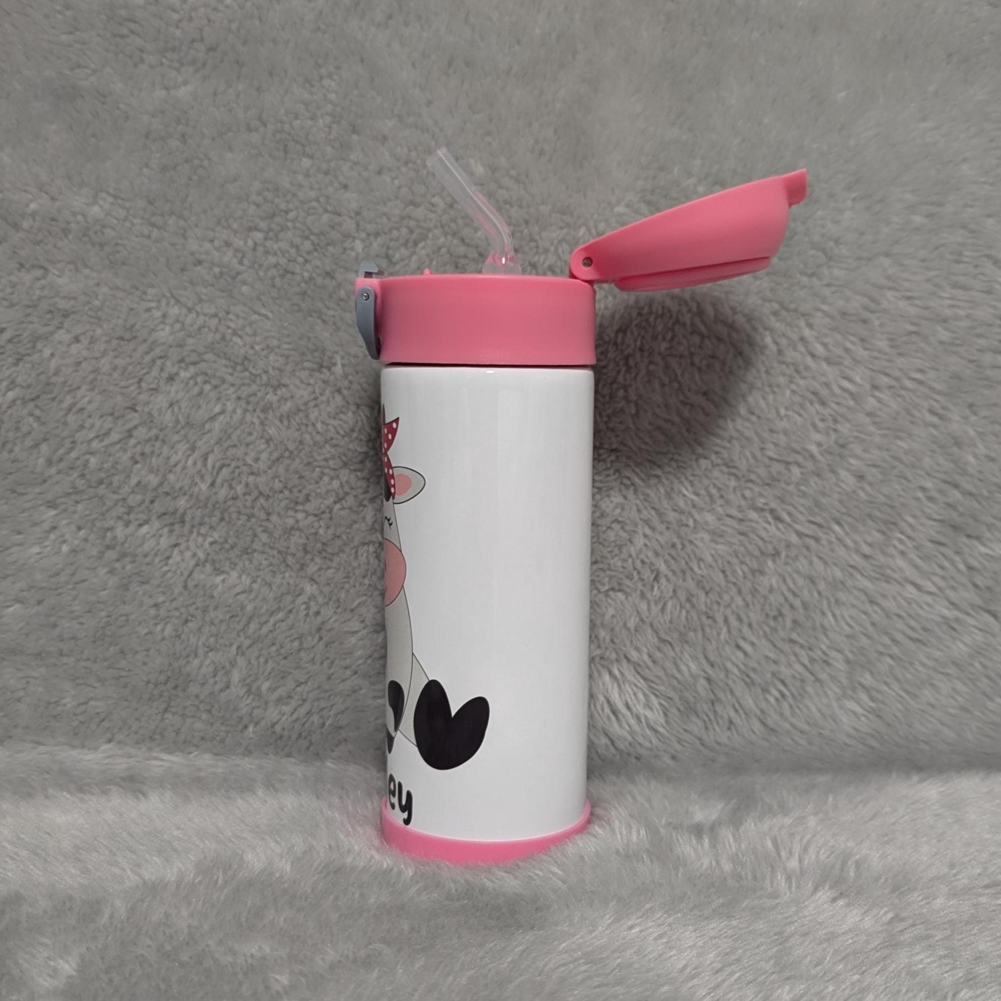 Kids Cow Water Bottle 12oz With Reusable Straw Can Be Personalized