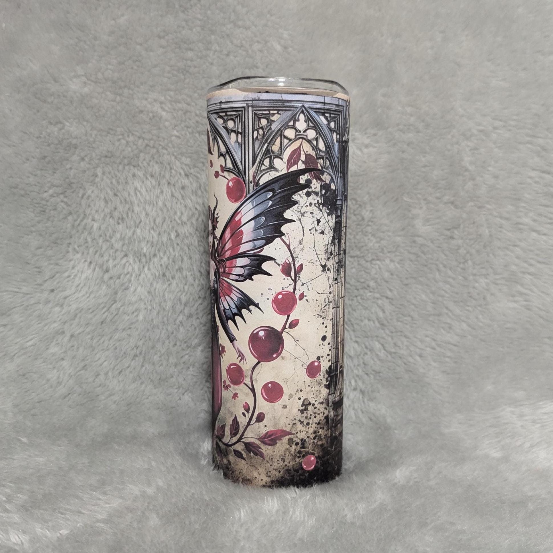 Gothic Halloween Fairy Tumbler 20oz With Reusable Straw, Can Be Personalized