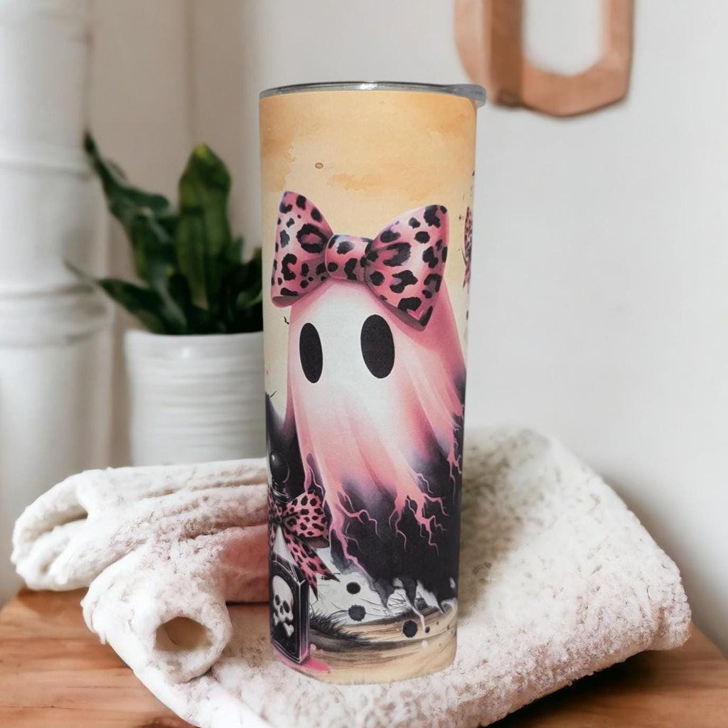 Cute Ghost Tumbler 20oz With Reusable Straw, Can Be Personalized