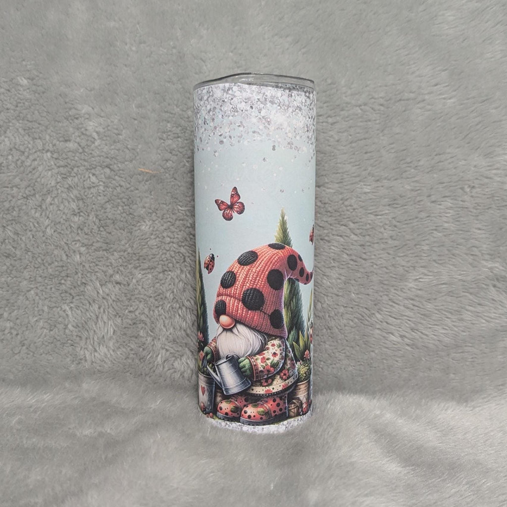 Ladybug Gnome Tumbler 20oz With Reusable Straw, Can Be Personalized