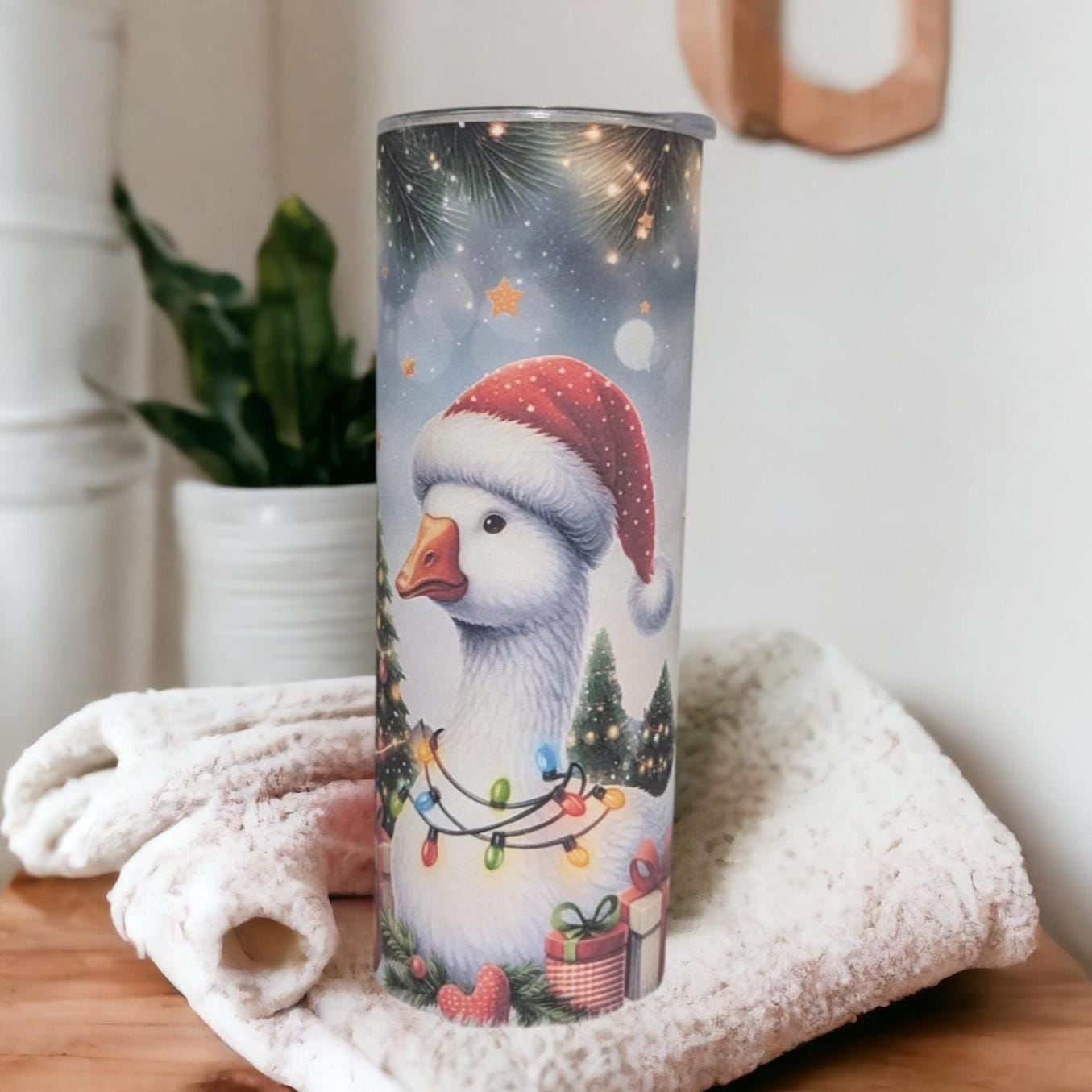 Christmas Goose Tumbler 20oz With Reusable Straw, Can Be Personalized
