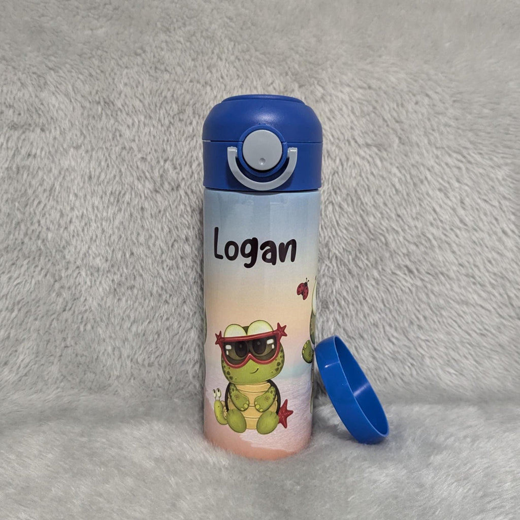 Kids Turtle Water Bottle 12oz With Reusable Straw Can Be Personalized