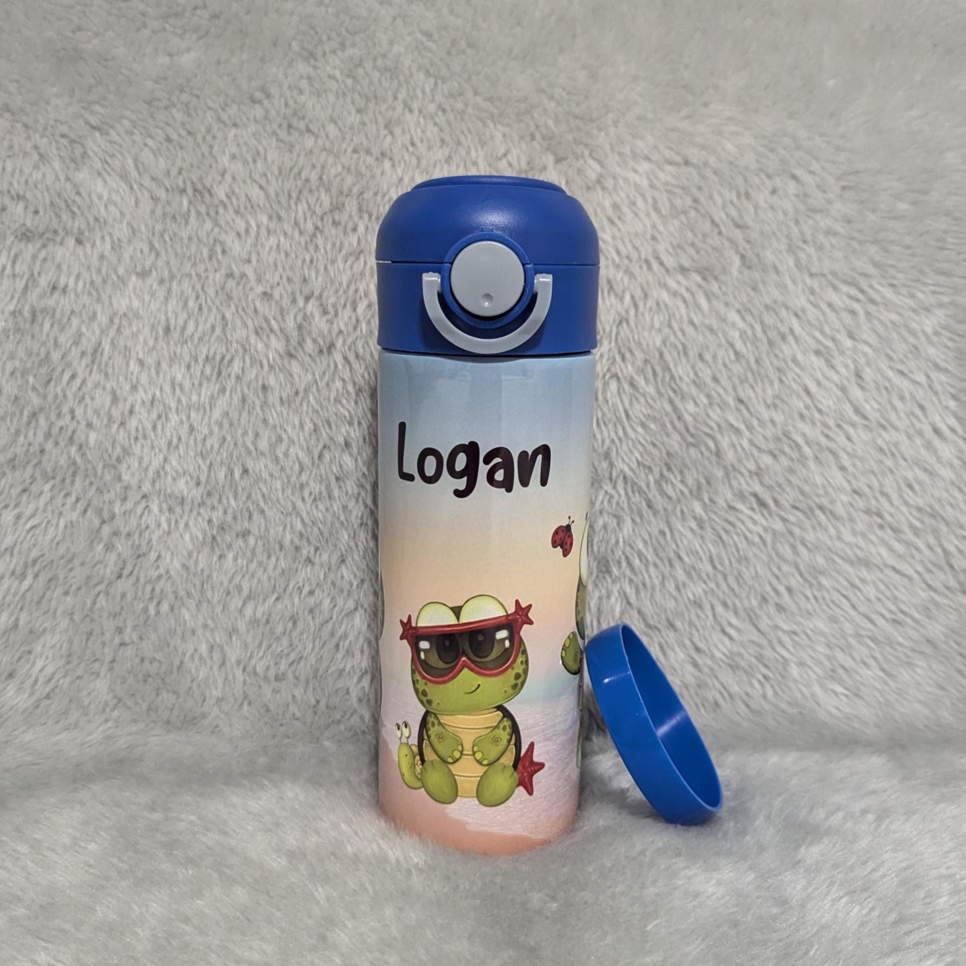 Kids Turtle Water Bottle 12oz With Reusable Straw Can Be Personalized