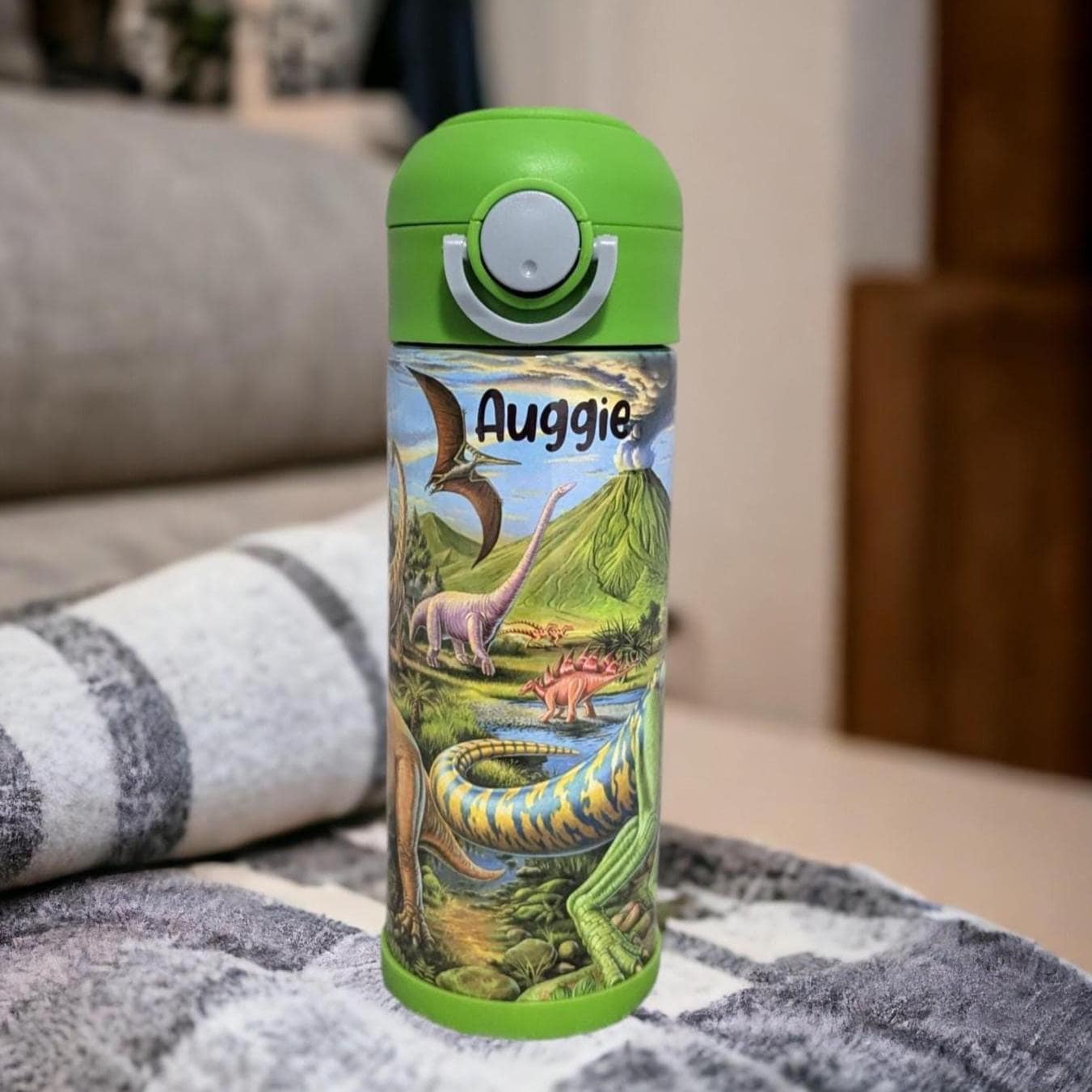 Kids Dinosaur Water Bottle 12oz With Reusable Straw Can Be Personalized