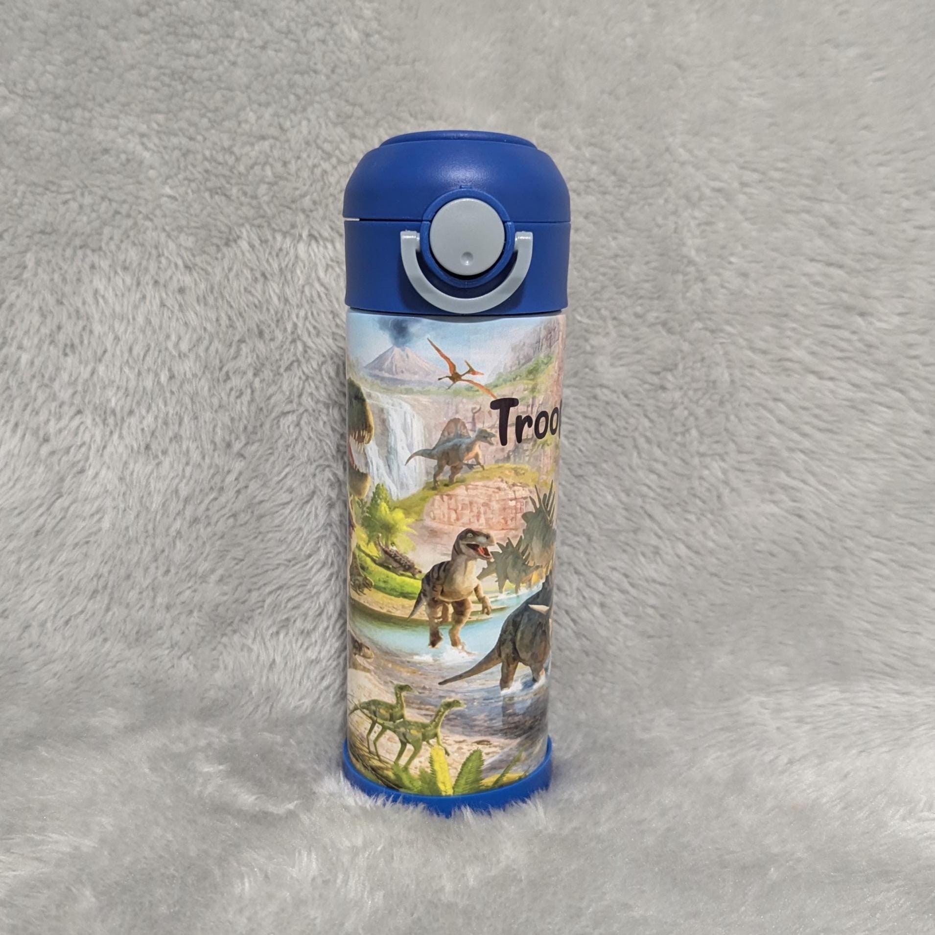 Kids Dinosaur Water Bottle 12oz With Reusable Straw Can Be Personalized