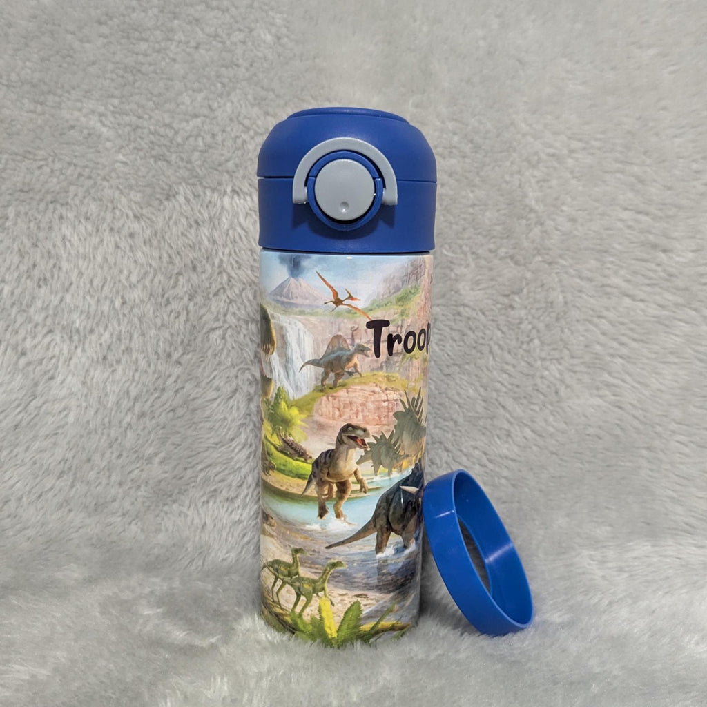 Kids Dinosaur Water Bottle 12oz With Reusable Straw Can Be Personalized