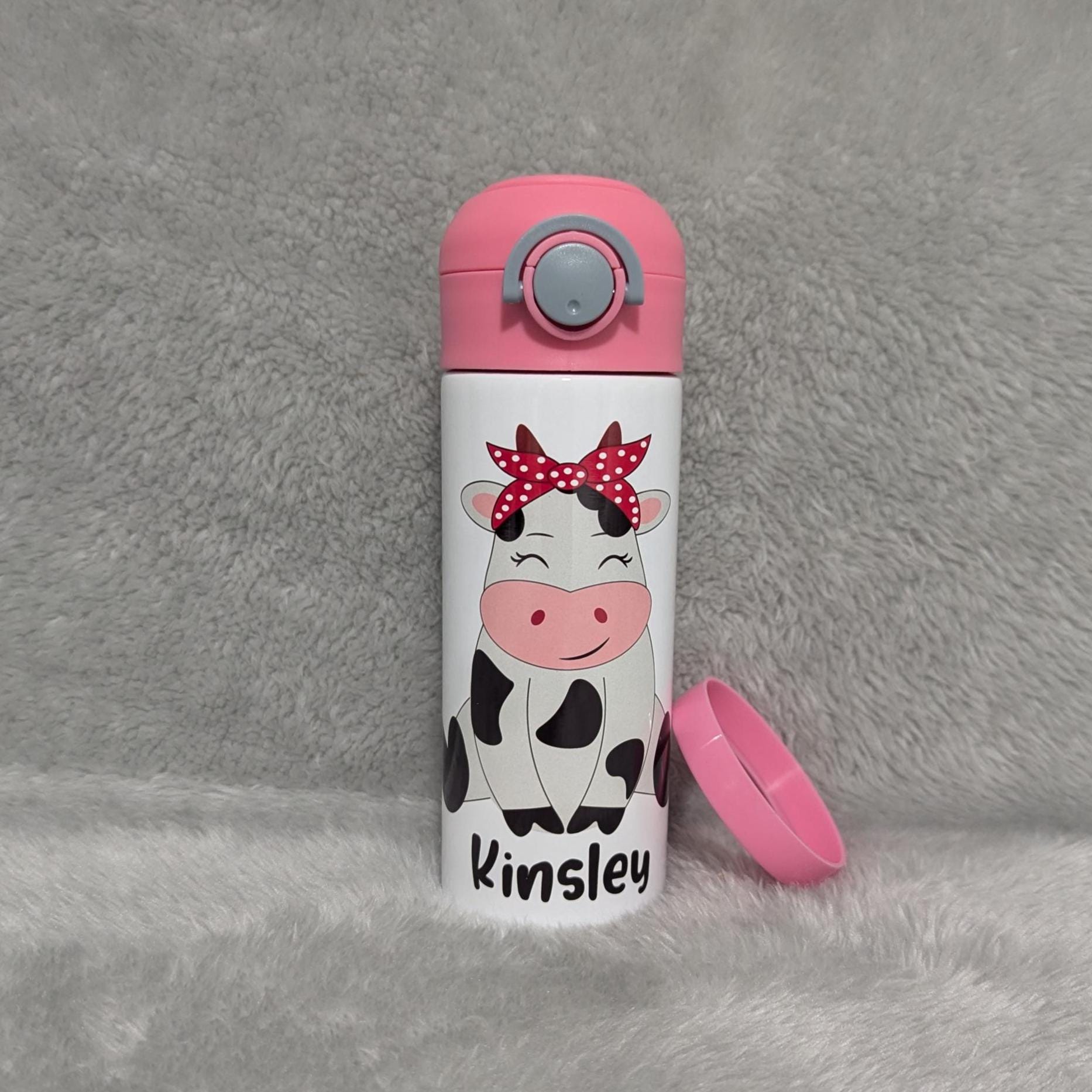 Kids Cow Water Bottle 12oz With Reusable Straw Can Be Personalized